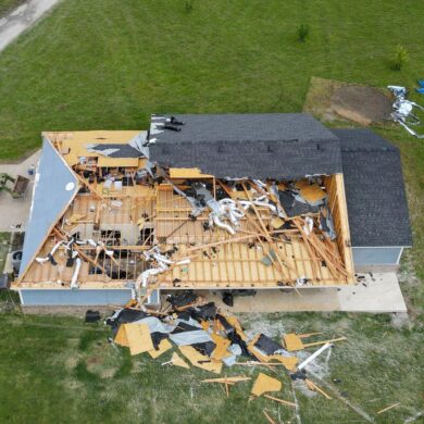 Schäden an einem Haus in Oklahoma nach einem Sturm in der Nacht zuvor.
