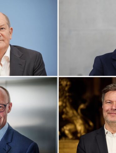 Treten gegeneinander im TV an: Scholz, Merz, Weidel und Habeck.