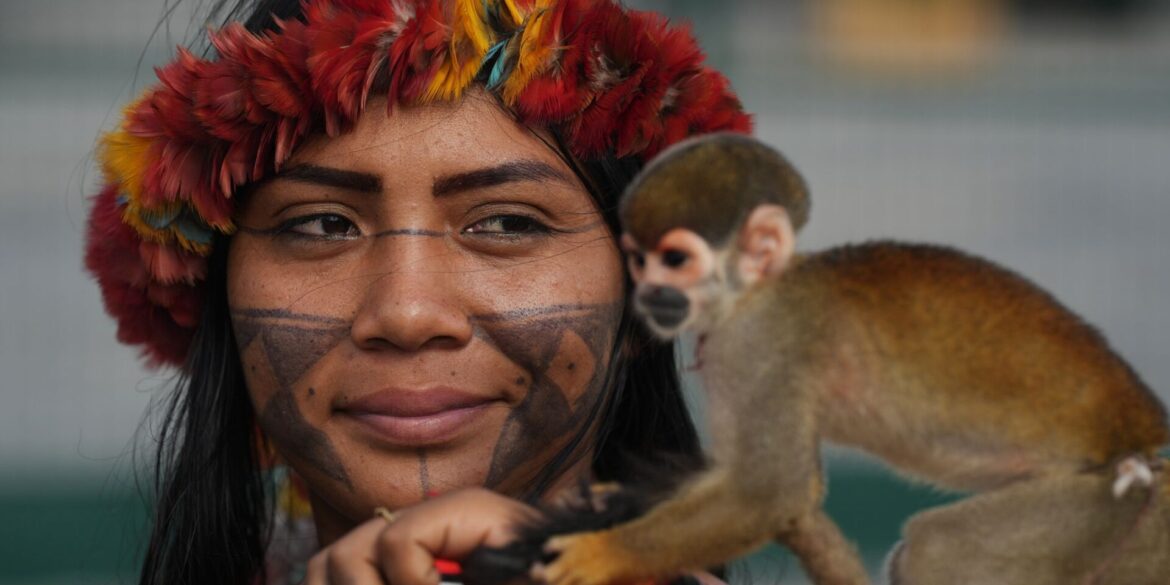 Protest bei COP30: Munduruku-Aktivistin sorgt mit Affen für Aufsehen