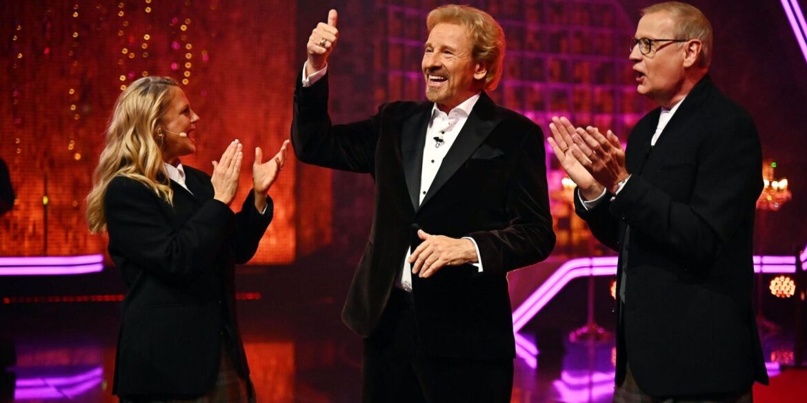 Moderator Thomas Gottschalk mit Günther Jauch und Barbara Schöneberger.