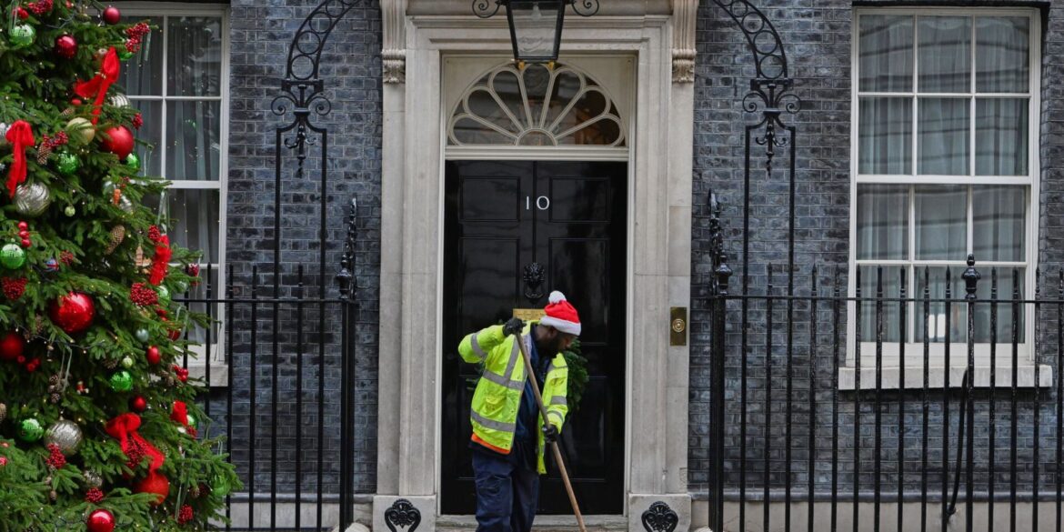 Vorbereitungen vor der Downing Street 10 in London vor dem Gipfel zum Ukraine-Krieg.