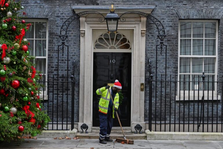 Vorbereitungen vor der Downing Street 10 in London vor dem Gipfel zum Ukraine-Krieg.
