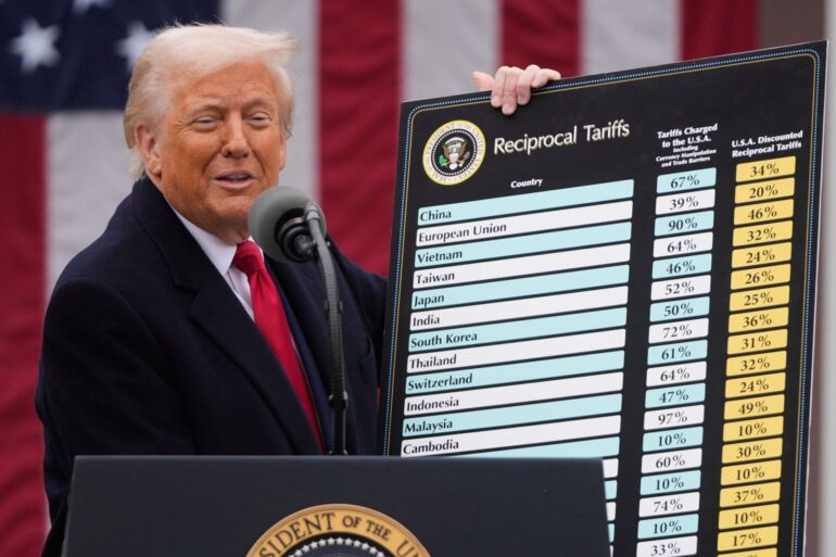 Trump präsentiert eine Liste der Länder, die mit höheren Zöllen belegt wurden.