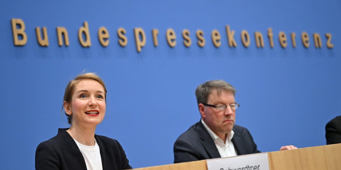 Das DIW hat mögliche Steuereinnahmen im Auftrag der Linken berechnet - die Ergebnisse stellten Parteichefin Ines Schwerdtner und Forscher Stefan Bach vor.