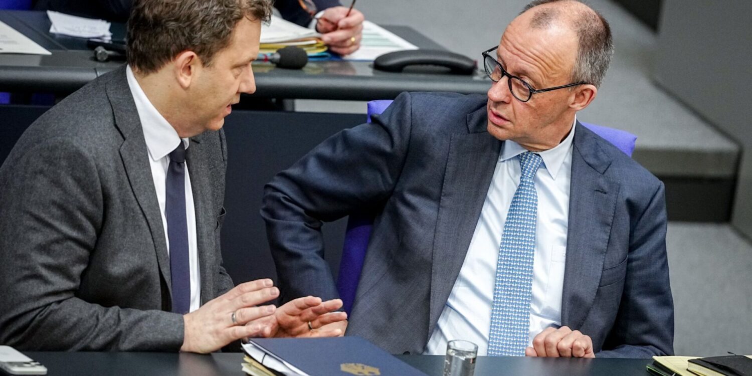 Kriegen sie es hin? Die Vorsitzenden von SPD und CDU, Finanzminister Klingbeil und Kanzler Merz