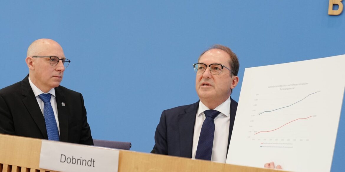 Bundesminister Alexander Dobrindt (CSU) sagt, der Linksextremismus sei zunehmend eine Bedrohung für die öffentliche Sicherheit und Ordnung.