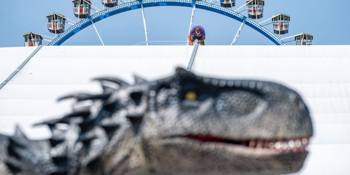 Zwischen Riesenrad und Dinosaurier - Volksfest wird aufgebaut