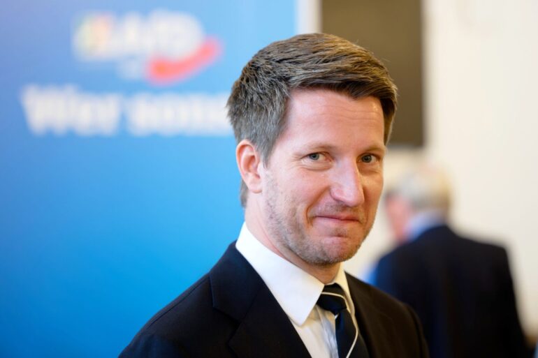 AfD-Landeschef Martin Vincentz während des Landesparteitags in Marl.