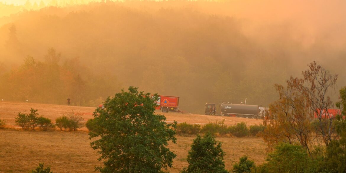 Auch in der Nacht kämpfen Feuerwehrleute gegen die Flammen.