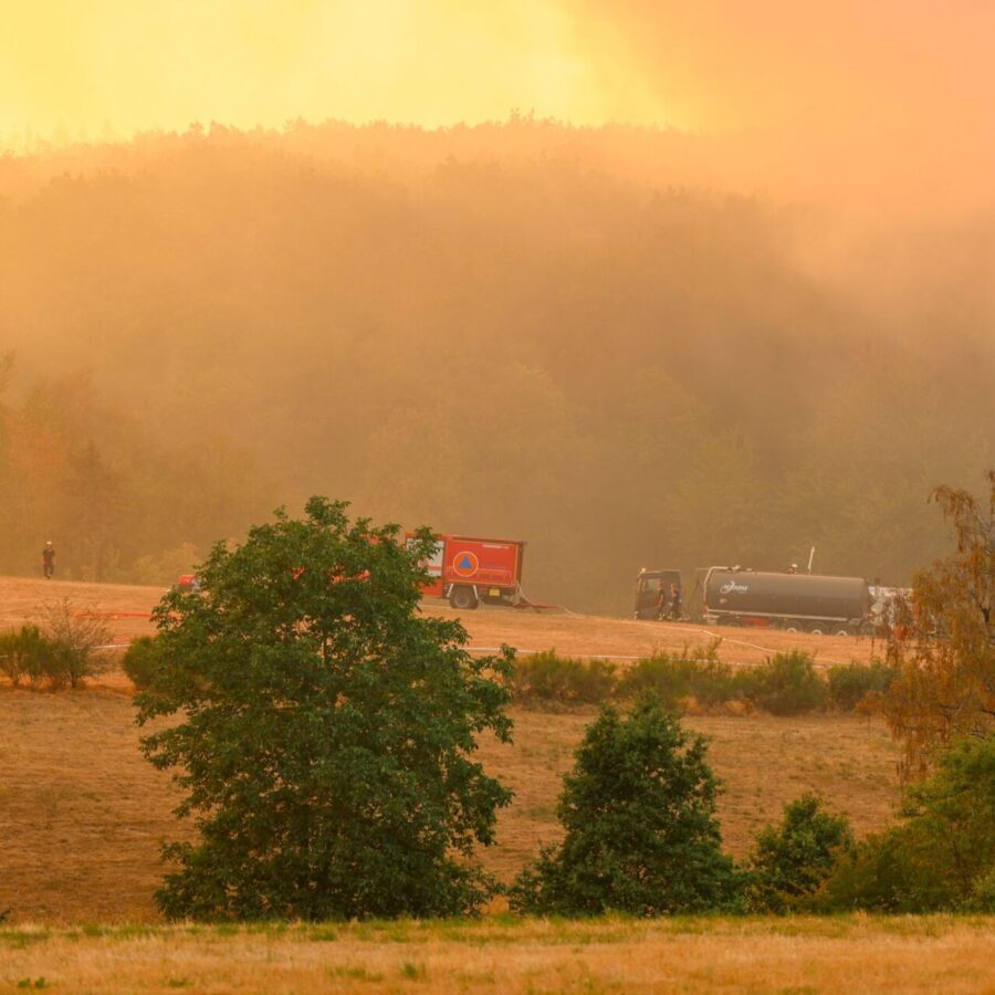 Auch in der Nacht kämpfen Feuerwehrleute gegen die Flammen.