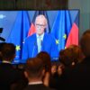 Das Statement des Kanzlers wurde auf der CDU-Wahlparty im Berliner Abgeordnetenhaus übertragen.