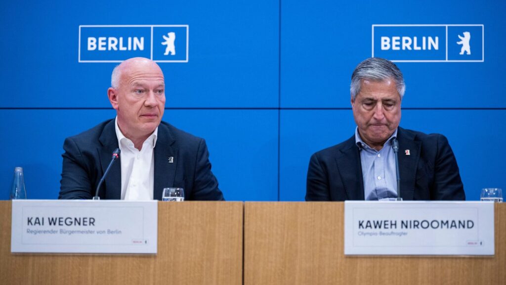 «Ein trauriger Tag für Berlin»: Wegner (l) und Niroomand verkünden das Ende der Bewerbung.