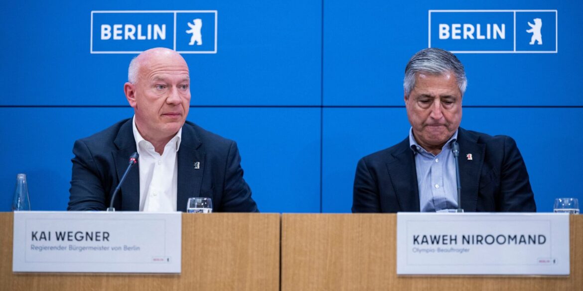 «Ein trauriger Tag für Berlin»: Wegner (l) und Niroomand verkünden das Ende der Bewerbung.