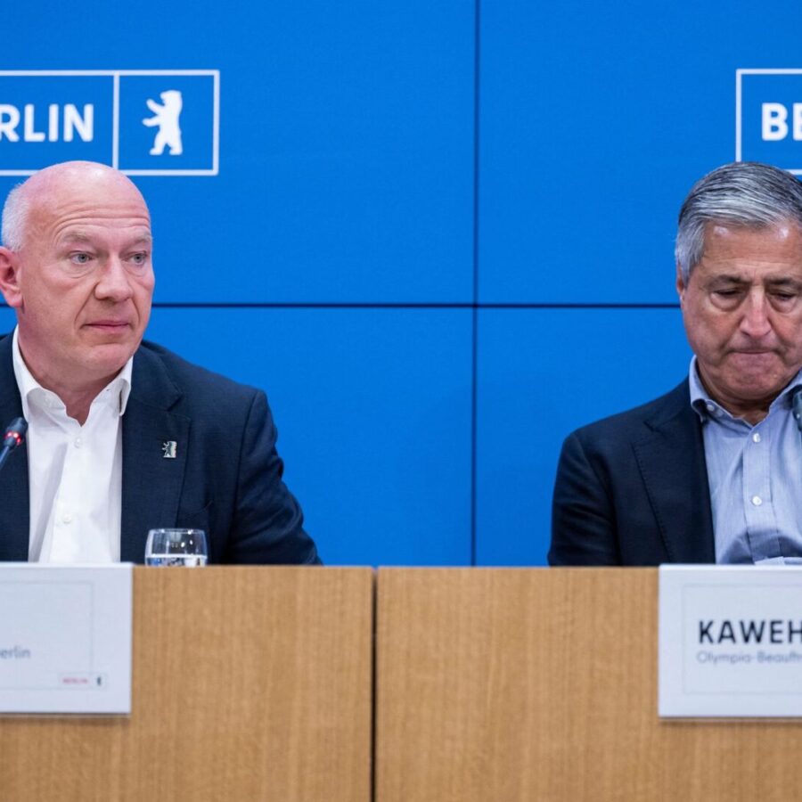 «Ein trauriger Tag für Berlin»: Wegner (l) und Niroomand verkünden das Ende der Bewerbung.