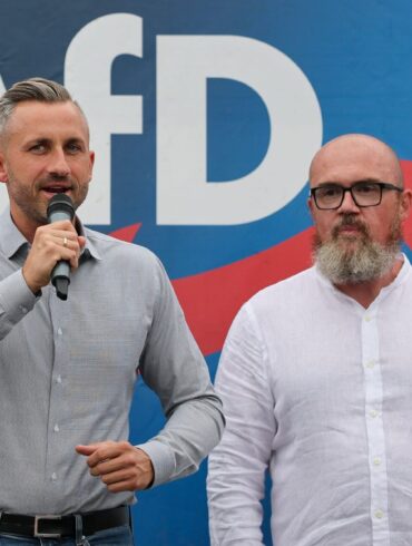 AfD-Spitzenkandidat Ulrich Siegmund und Vize-Fraktionschef Hans-Thomas Tillschneider (Archivbild)