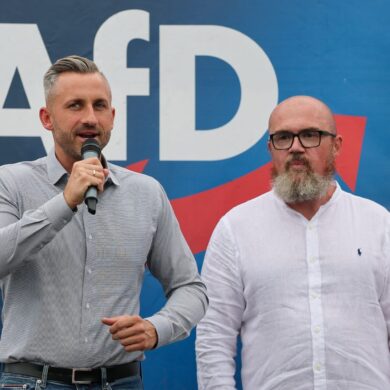 AfD-Spitzenkandidat Ulrich Siegmund und Vize-Fraktionschef Hans-Thomas Tillschneider (Archivbild)