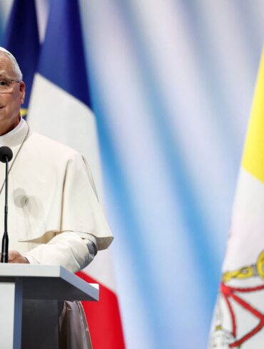 Papst Leo XIV. während seiner Grundsatzrede.