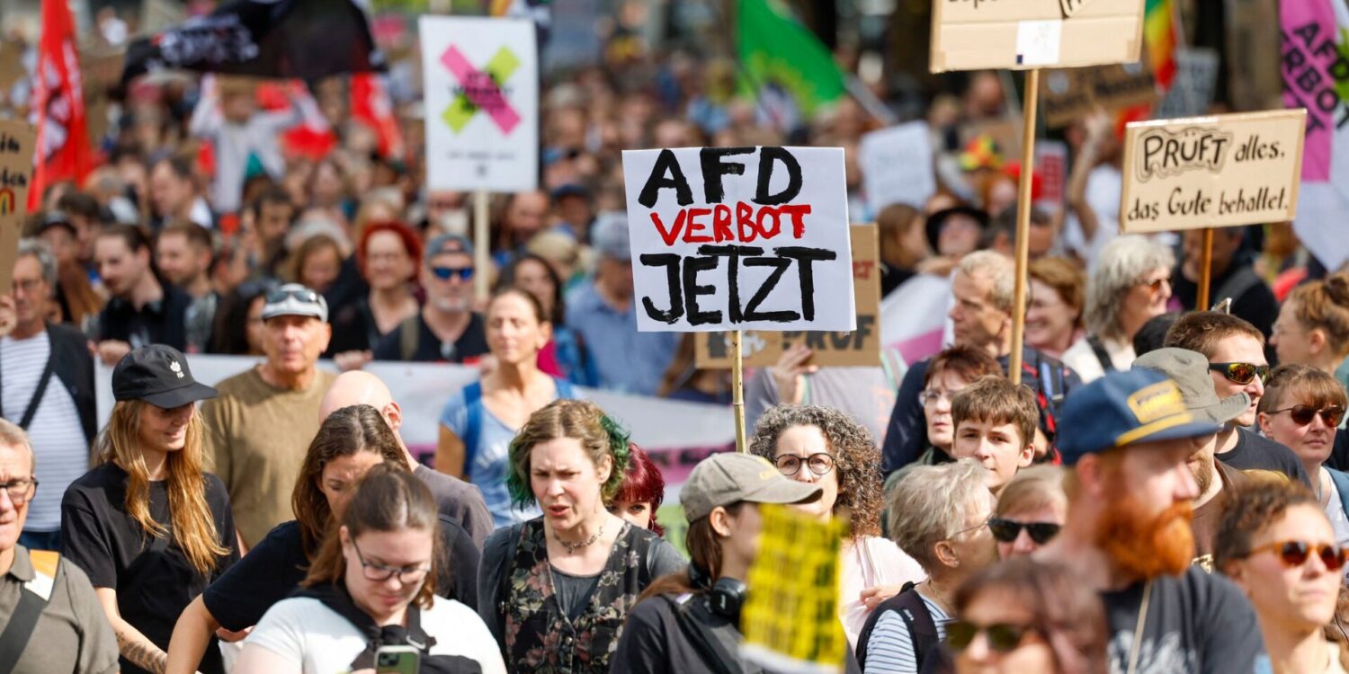 In Düsseldorf gingen rund 20.000 Menschen auf die Straße und forderten ein AfD-Verbot.