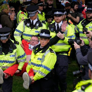 Die Polizei in Liverpool hat Dutzende Demonstranten festgenommen.