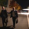 Die Spitzen der Unionsfraktion verlassen das Kanzleramt am Abend gemeinsam.