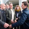 Vertreterinnen und Vertreter der Berliner Parteispitzen von Linken, Grünen und SPD haben sich erneut im Haus der Statistik in Berlin getroffen.