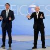 Präsident Luiz Inácio Lula da Silva (r) und Senator Flávio Bolsonaro bei einer Präsidentschaftsdebatte .
