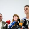Steffen Krach (r-l, SPD), Kerstin Wolter (Die Linke) und Werner Graf (Bündnis90/Die Grünen) sondierten seit vergangener Woche über eine Regierungsbildung.